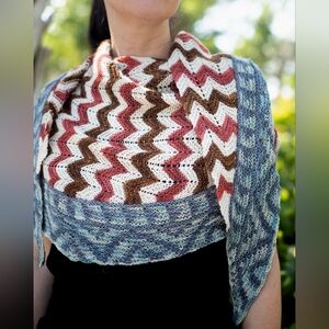 Hand Crafted OOAK Classy Elegant Graphic Striped Wool Natural Colors Knit Scarf